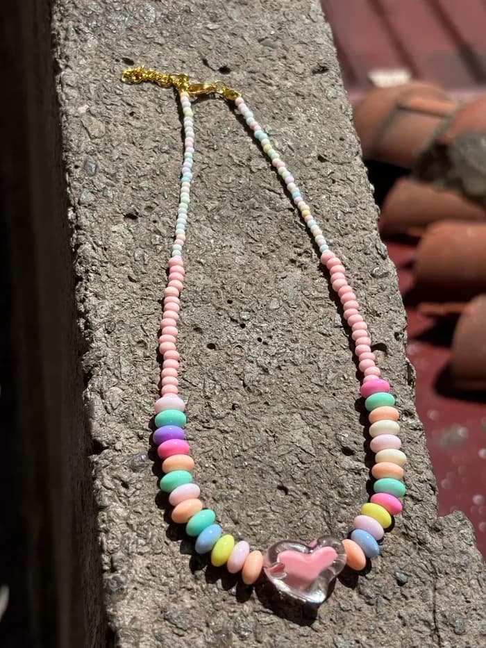 Pastel Renkli Doğal Taş Kolye