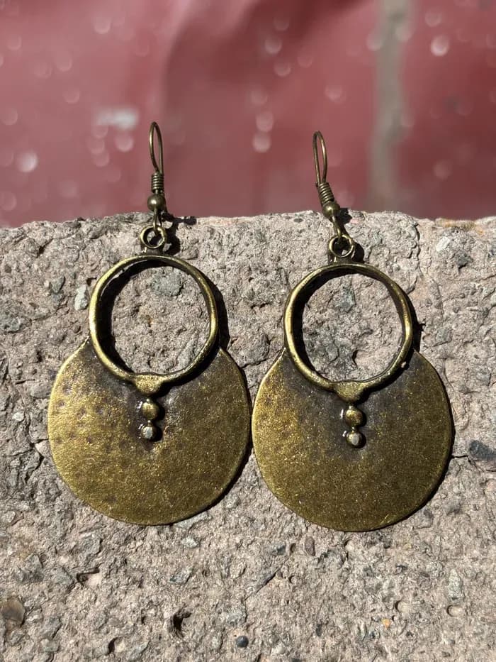 Vintage Metal Halka Bronz Küpe