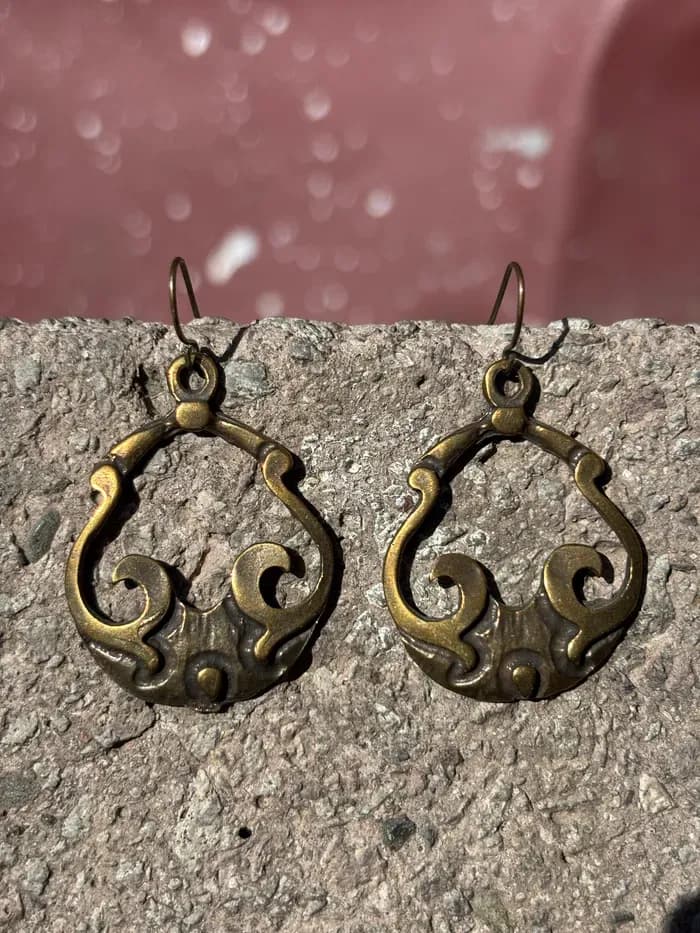 Antik Bronz Spiral Metal Küpe 1