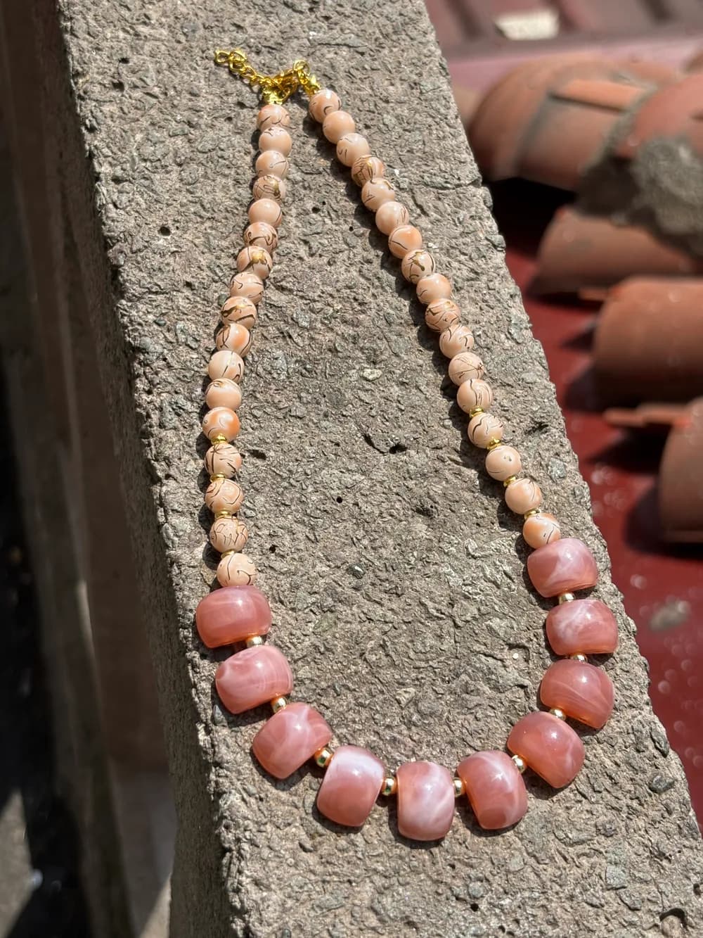 Vintage Mercan Pembe Dizi Kolye