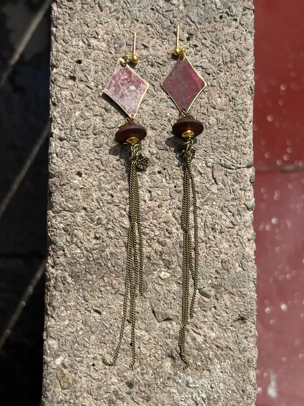 Pembe Taş Uzun Zincir Küpe