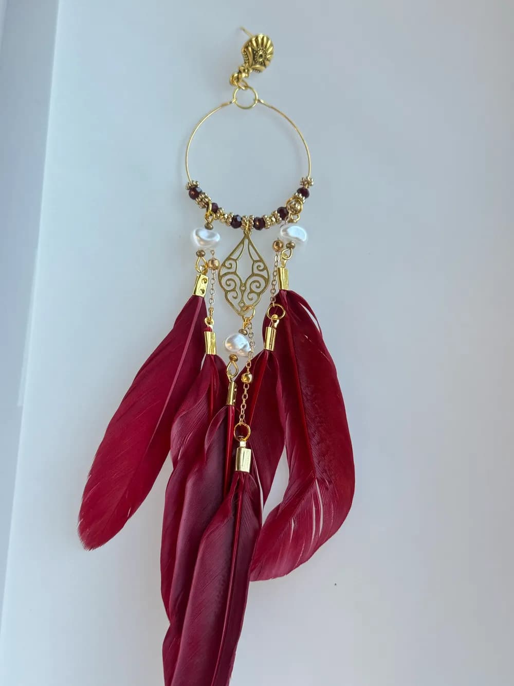 Bohem Bordo Velvet Tüy Küpe