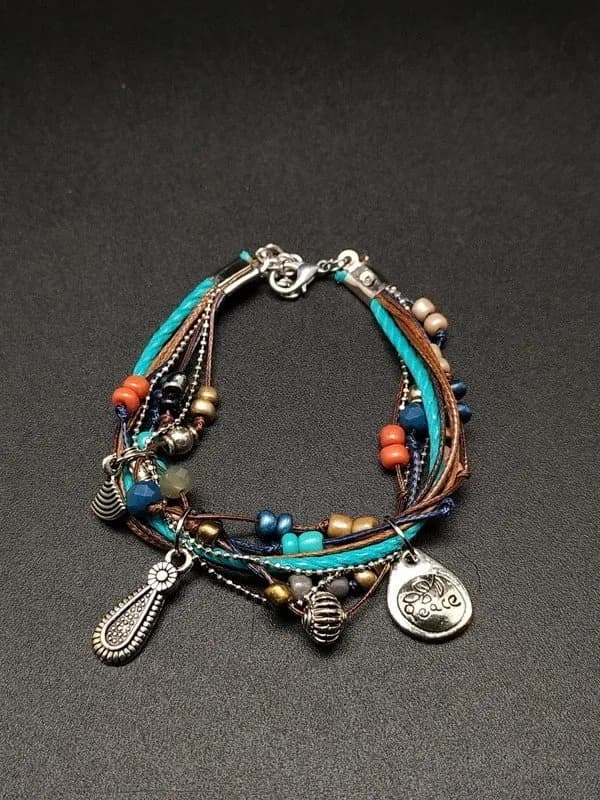 Etnik Mavi Taş Bileklik Charm Detaylı
