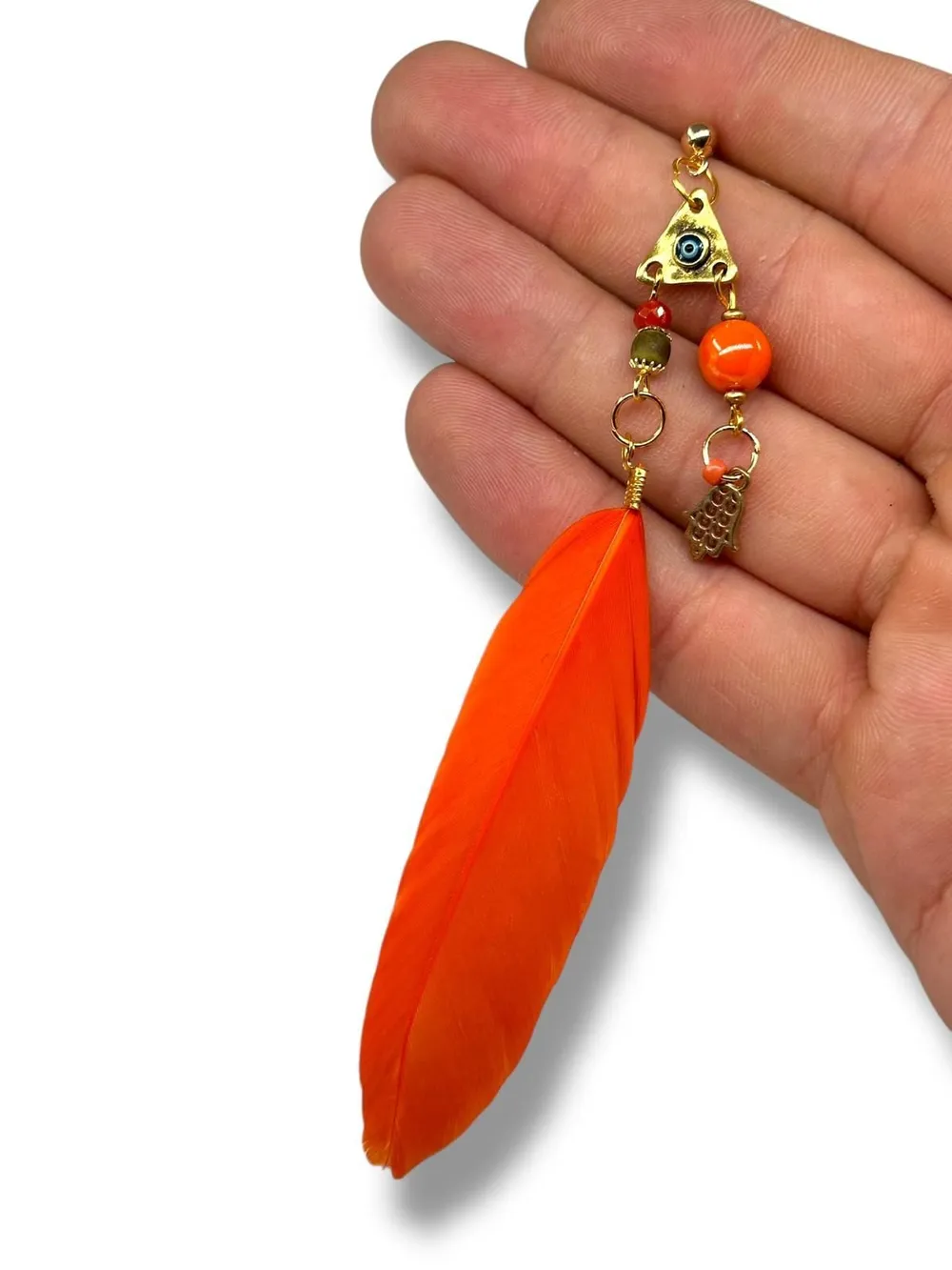 Etnik Kırmızı Tüy Sallantılı Küpe