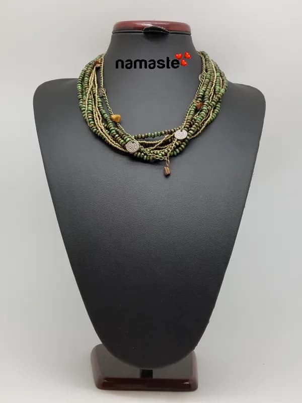 Etnik Altın Renkli Multi-Strand Kolye