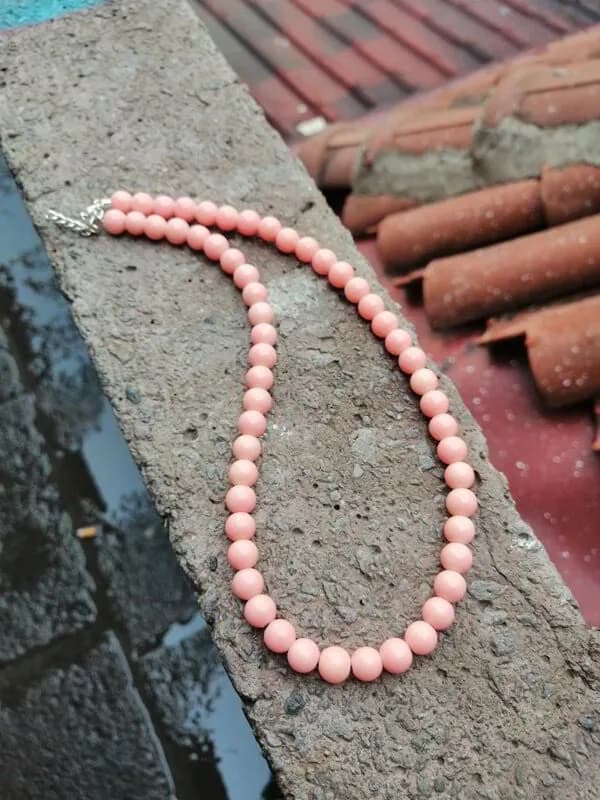 Doğal Pembe Mercan Dizi Kolye 1