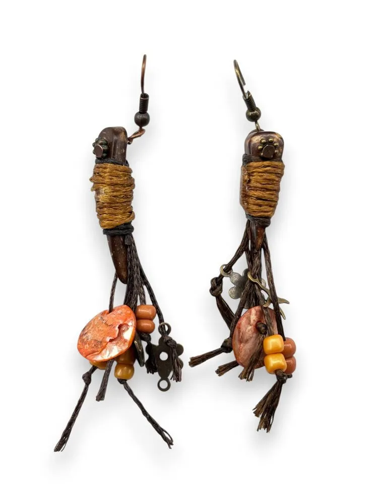 Etnik Deri Terracotta Sallantılı Küpe 1