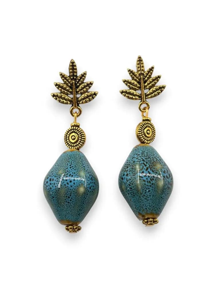 Etnik Lapis Lazuli Yapraklı Küpe 1