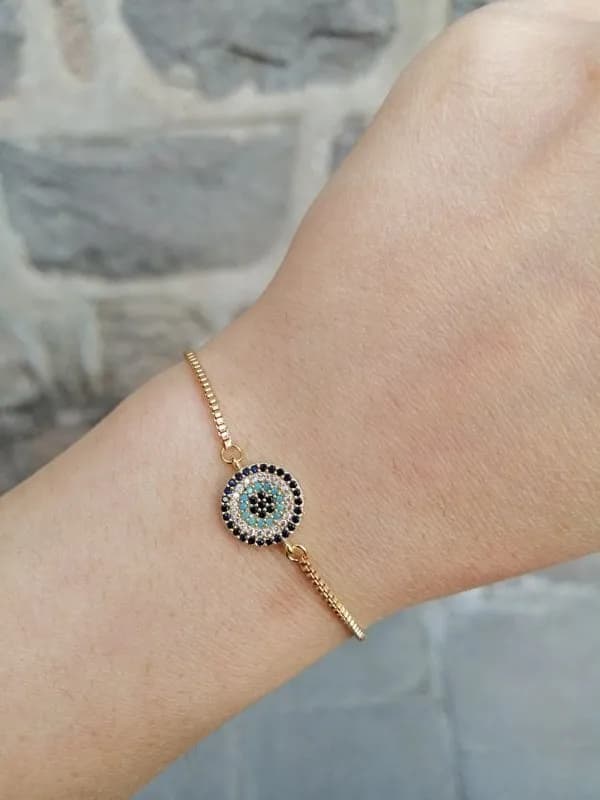 Altın Zincir Mavi Kristal Charm Bileklik 1