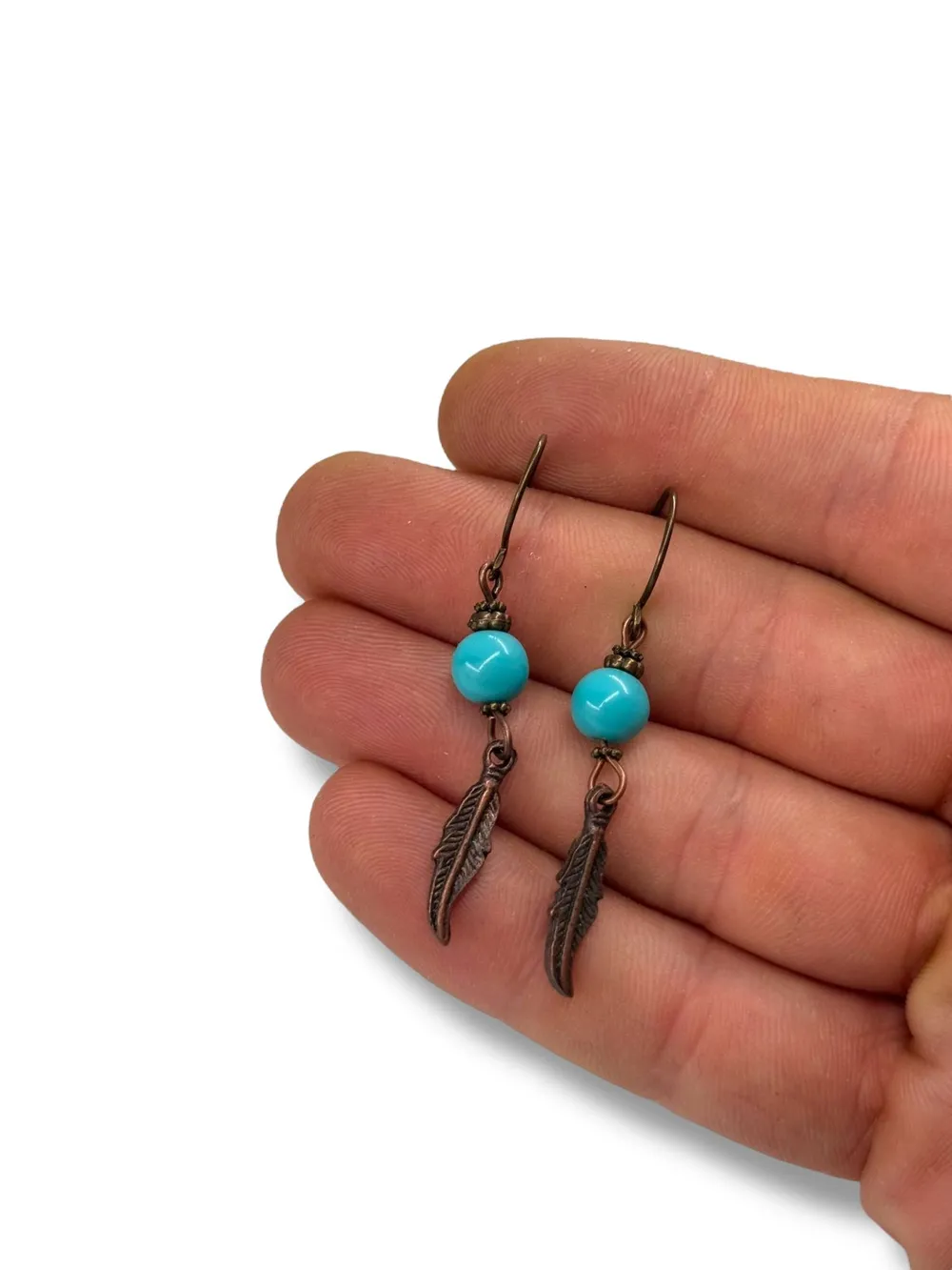 Etnik Turkuaz Taş Patina Metal Küpe 1