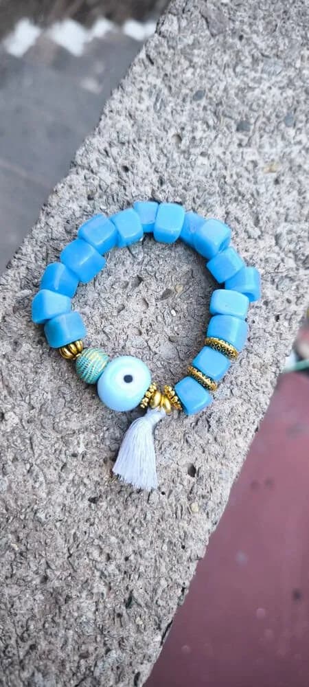 Turkuaz Cam Boncuk Sarkıtlı Bileklik 1