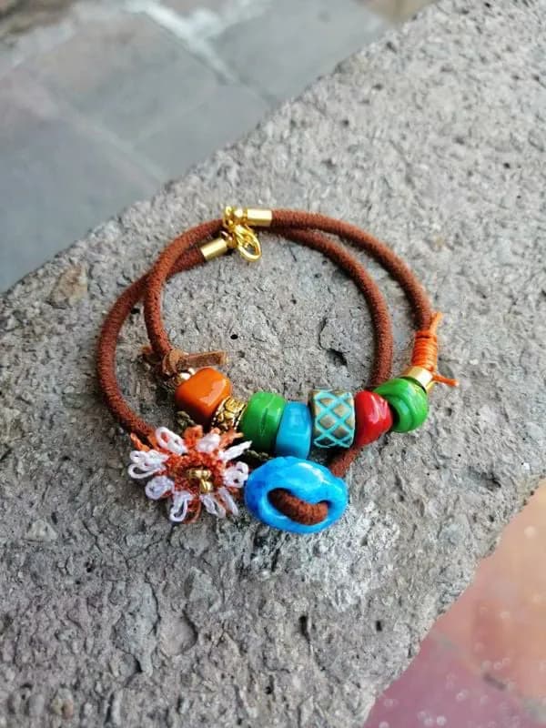 Bohem Renkli Çiçek Charm Deri Bileklik 1