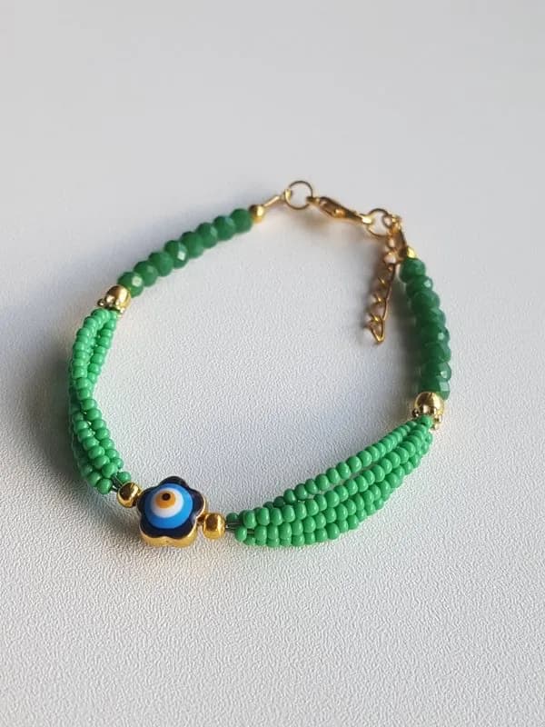 Etnik Yeşil Seed-Bead Mavi Cam Bileklik 1