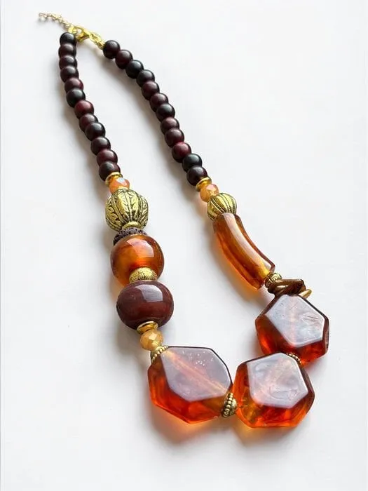 Vintage Turuncu Cam Faceted Kolye 1