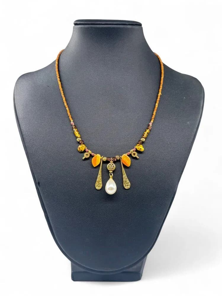 Vintage Amber Taş Damla Kolye 1