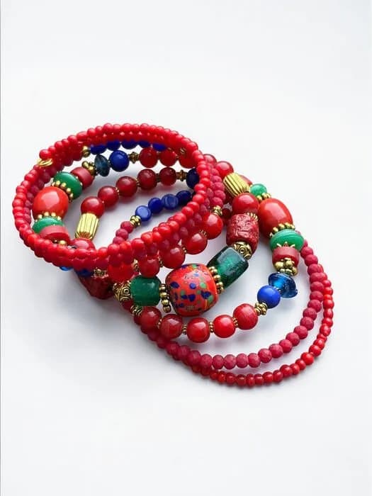 Renkli Boncuk Charm Bileklik Üçlü Set 1