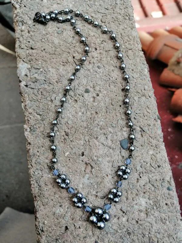Klasik Mavi-Gümüş Metal Boncuk Kolye 1