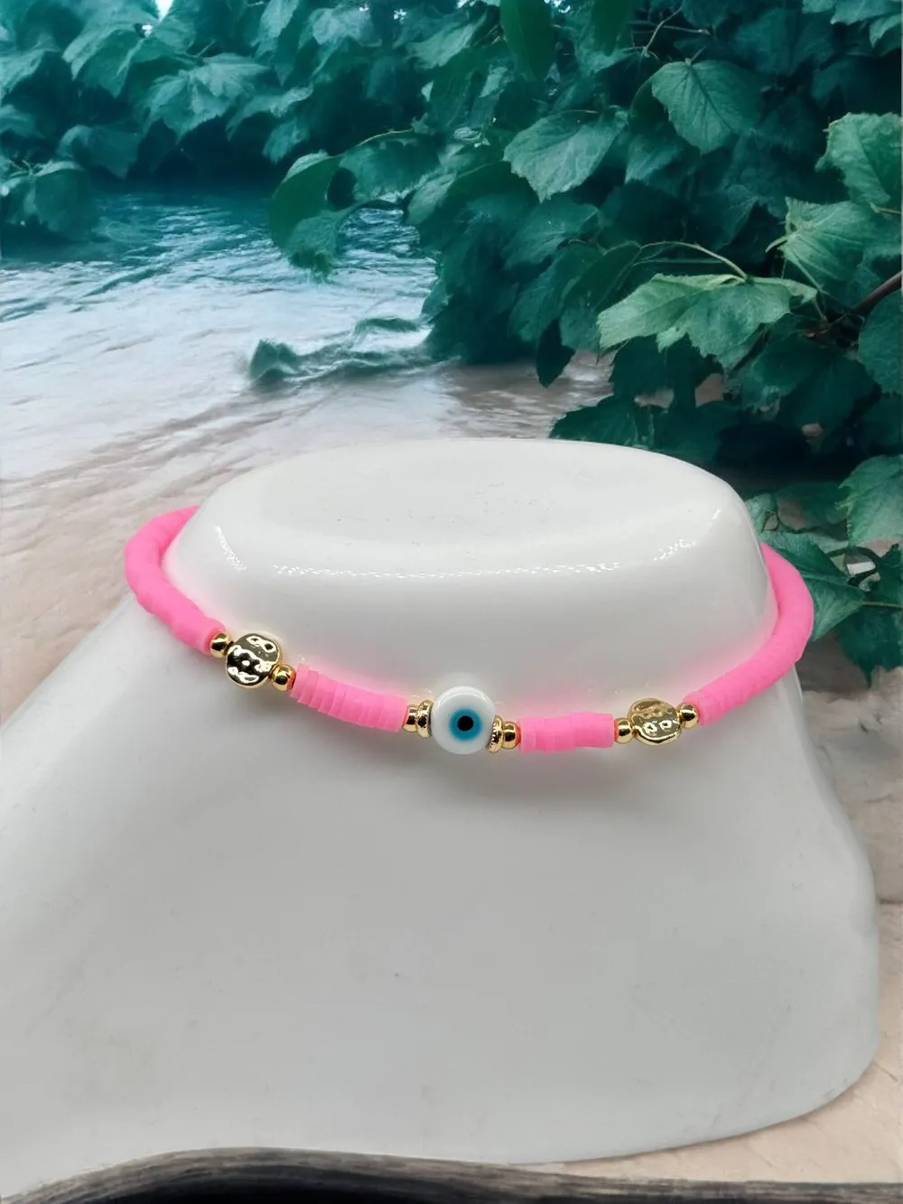 Neon Pembe Göz Motifli Halhal 1