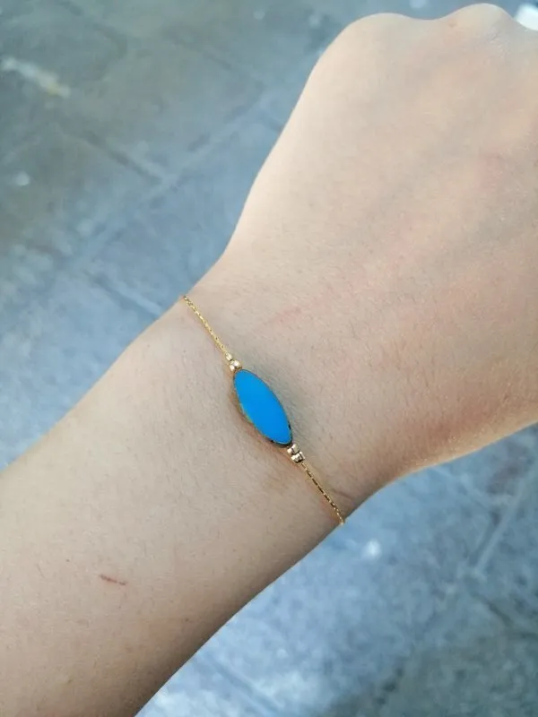 Mavi Oval Taş Minimalist Bileklik 1