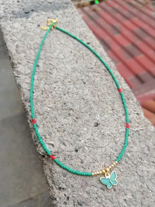 Yeşil Boncuk Turkuaz Charm Kolye 1