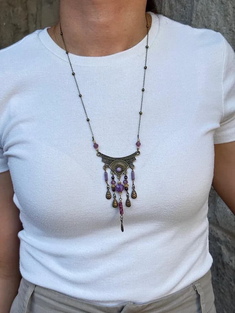 Antik Metal Sarkıtlı Uzun Kolye 1