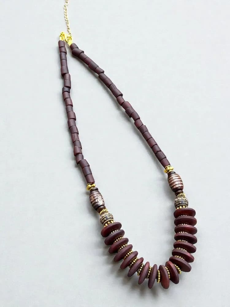 Bordo Metalik Rondel Kolye 1