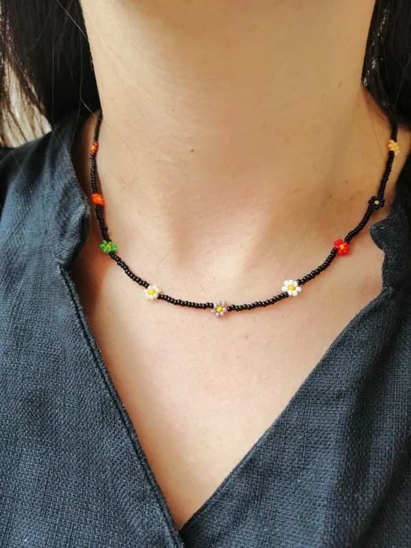 Renkli Boncuk Dizi Choker Kolye 1