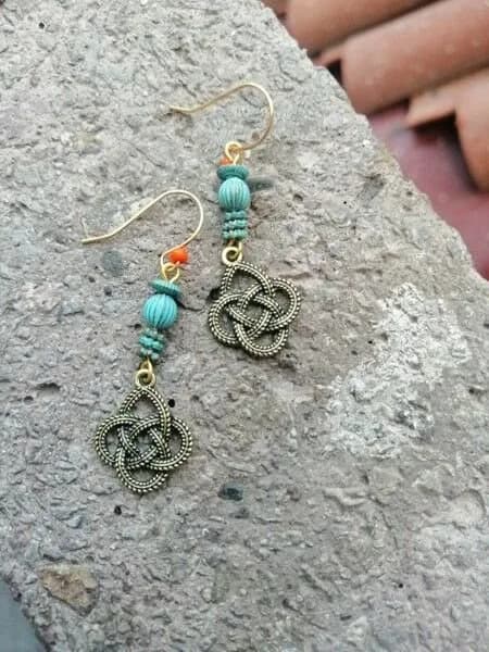 Etnik Kalp Charm Küpe — Turkuaz Patine 1