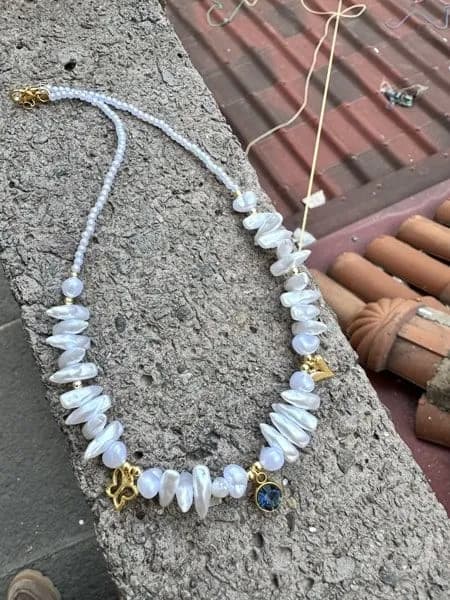 Bohem Beyaz Taş Metal Charm Kolye 1