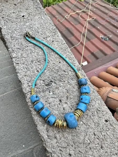 Turkuaz Cam Boncuk Boho Kolye 1