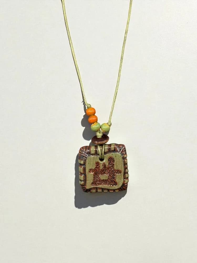 Ahşap Oymali Vintage Pendant Kolye 1