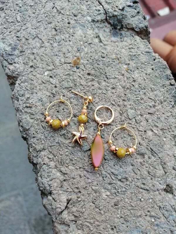 Altın Metal Halka Charm Küpe Seti 1