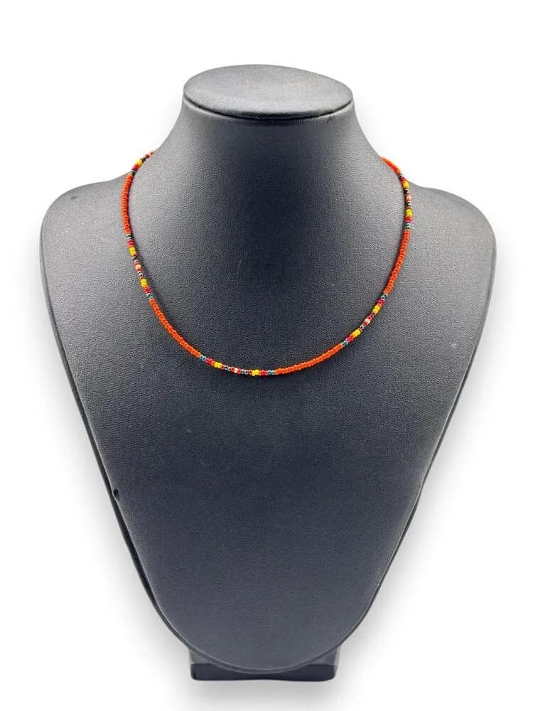 Kırmızı Turuncu Boncuk Choker Kolye 1