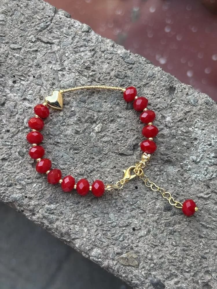 Kırmızı Kristal Bileklik Altın Aksamlı 1