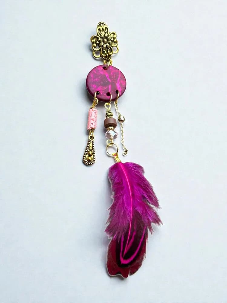 Mor-Pembe Tüyy Sallantılı Küpe