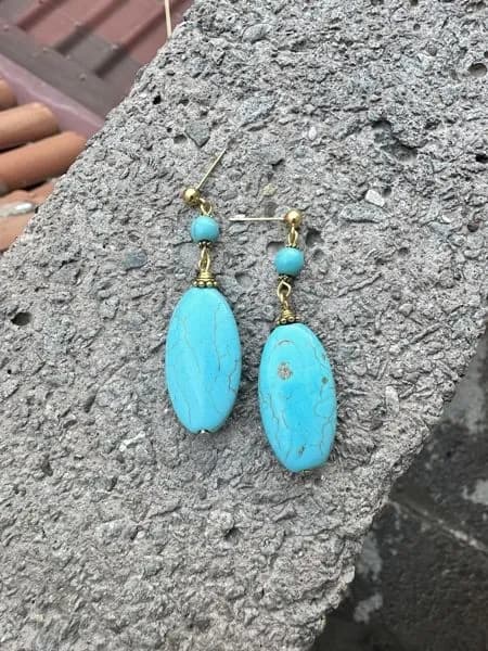 Etnik Turkuaz Taş Sallantılı Küpe 1