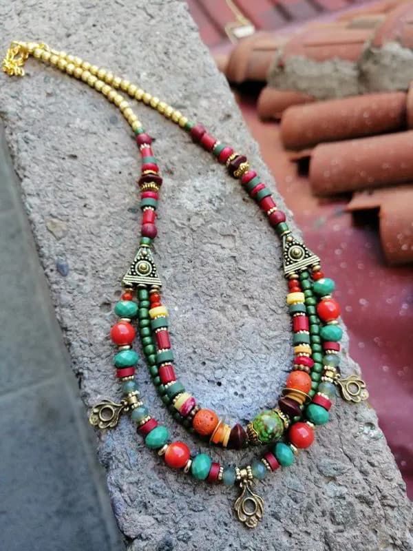 Bohem Renkli Boncuk Metal Charm Kolye 1
