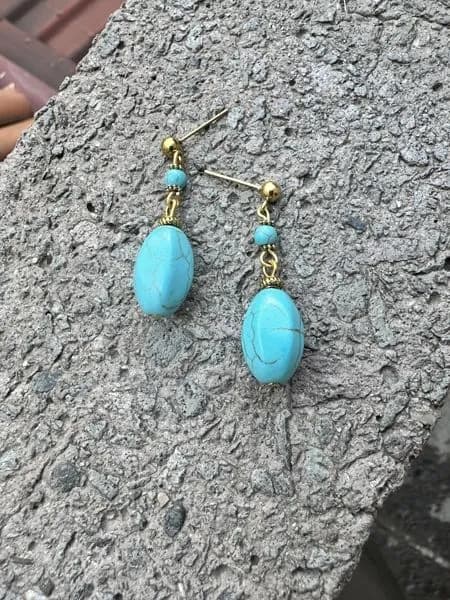 Etnik Turkuaz Taş Oval Küpe 1