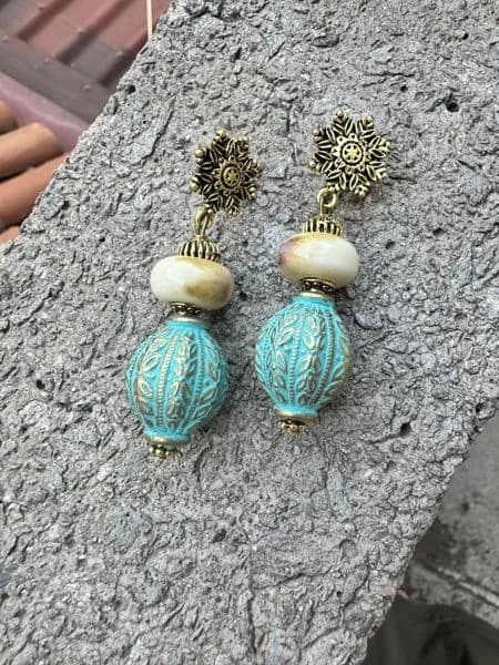 Etnik Turkuaz Patine Oval Küpe 1