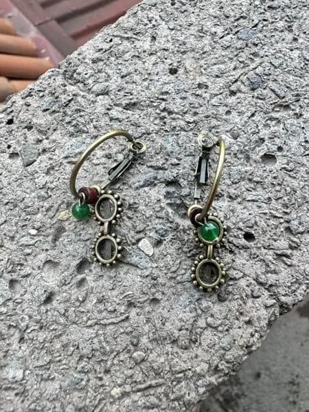 Vintage Yeşil Taş Sallantılı Küpe 1