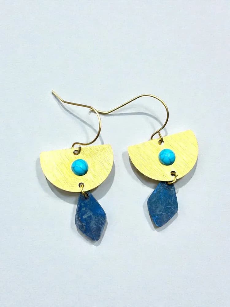 Etnik Sarı Metal Lapis Küpe 1