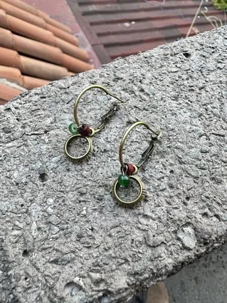 Vintage Turkuaz Patine Metal Daire Küpe 1
