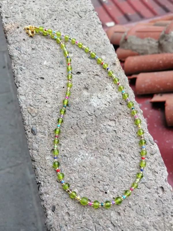 Yeşil Sarı Kristal Boncuk Kolye 1