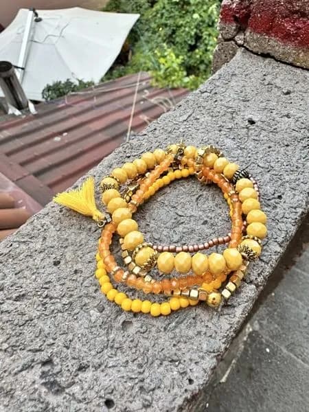 Sarı Kristal Üçlü Boncuk Bileklik 1
