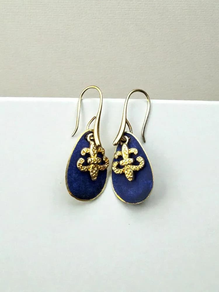 Lapis Lazuli Çapraz Altın Küpe 1