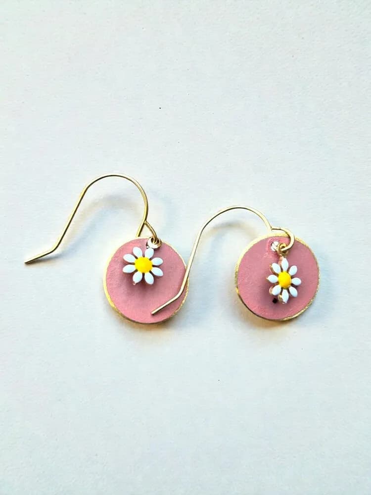 Pembe Cam Çiçek Küpe 1