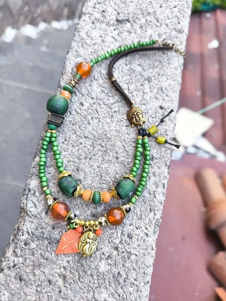Etnik Yeşil Doğal Taş Sarkıtlı Kolye 1