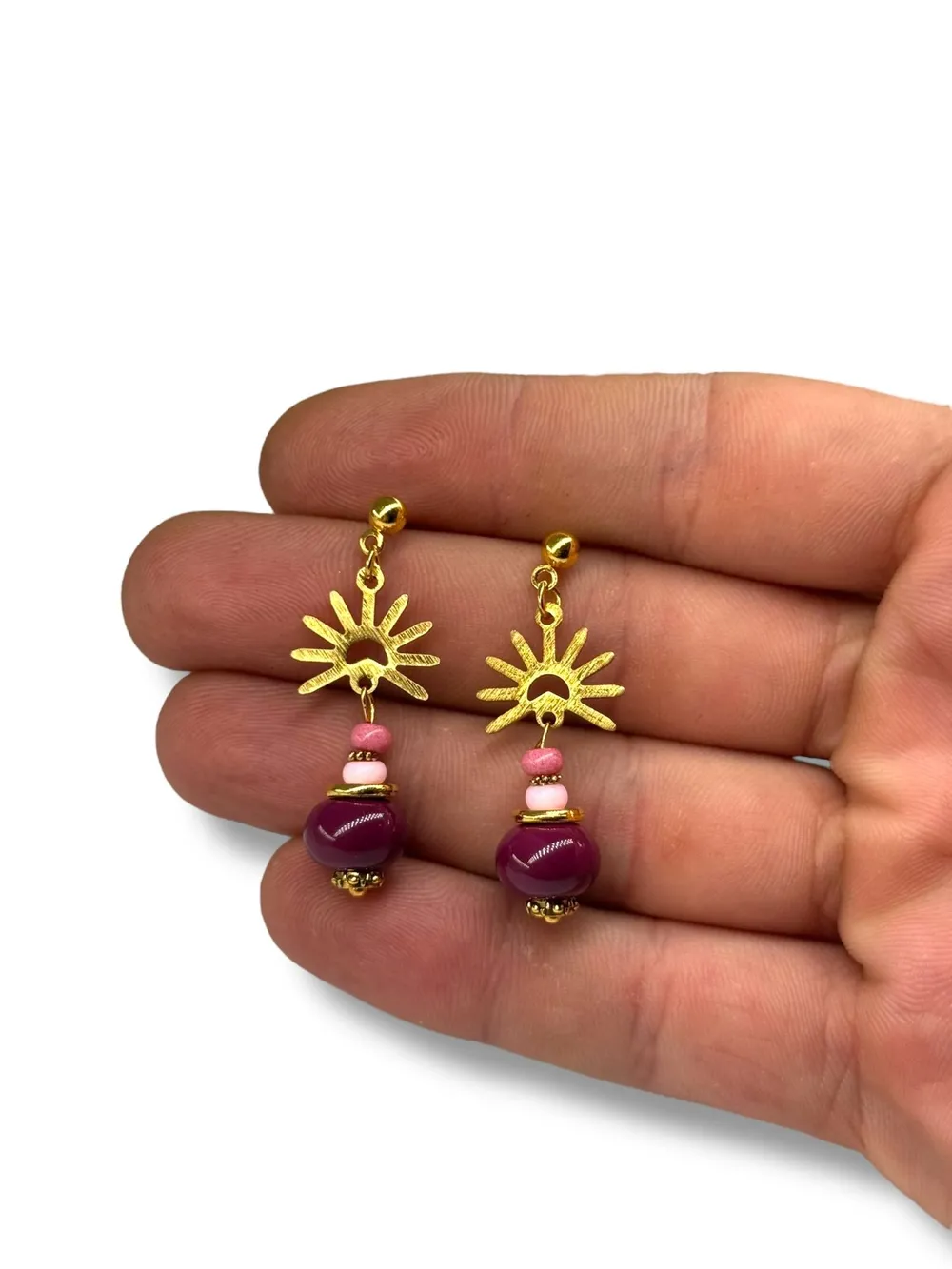 Güneş Charm Pembe Mor Boncuk Küpe 1