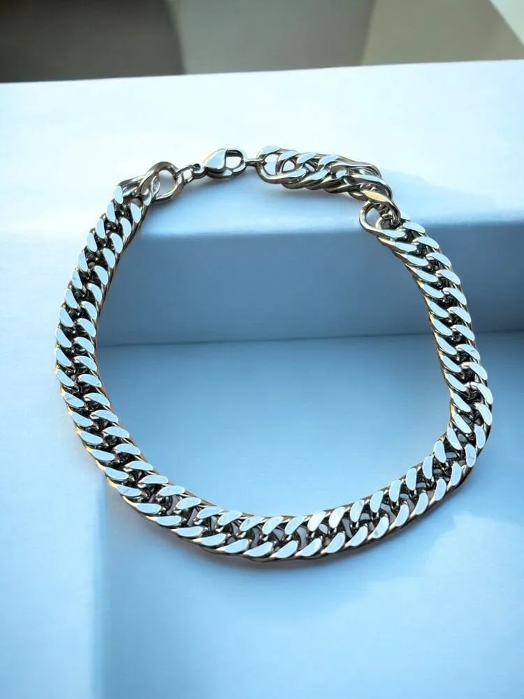 Gümüş Curb Chain Bileklik 1