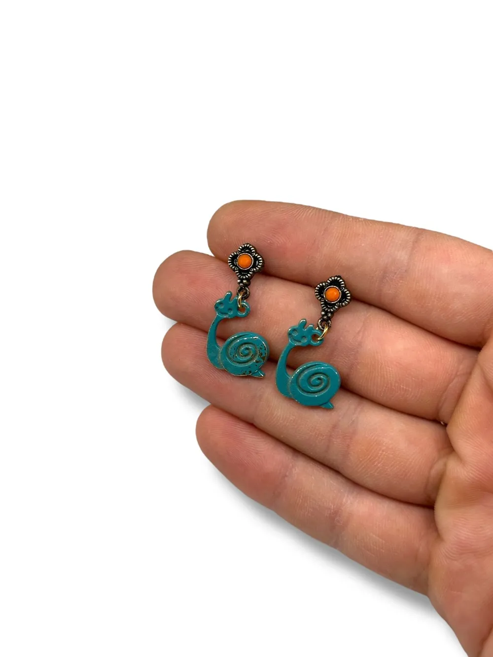 Etnik Turkuaz Spiral Metal Küpe 1